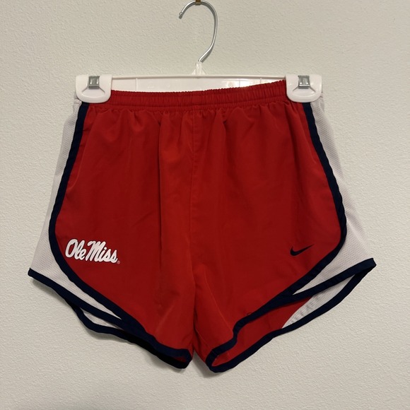 Nike Women's Medium Dri Fit Ole Miss Rebels University Running‎ Shorts Red White - Picture 1 of 6